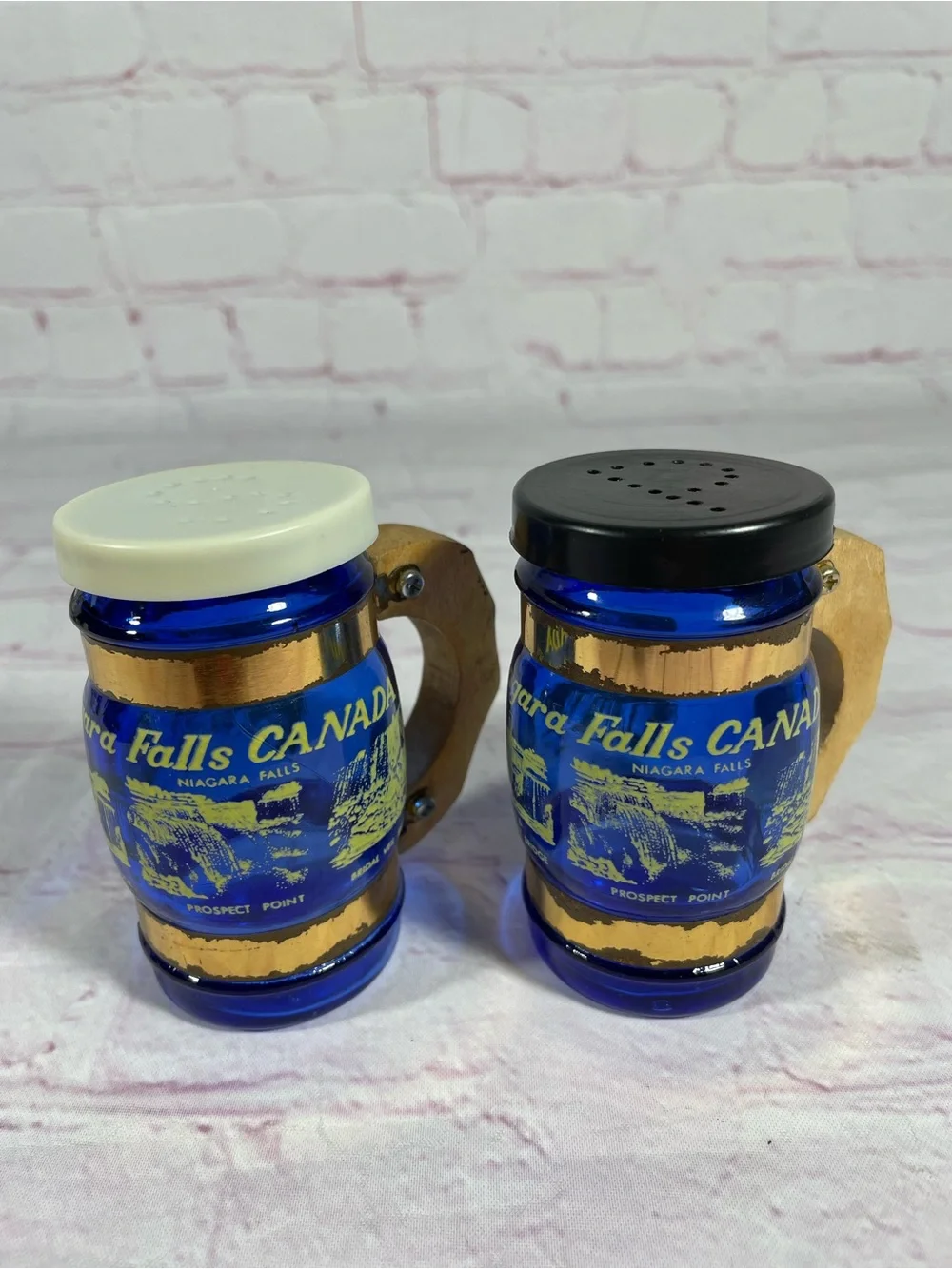 Vintage Niagara Falls Canada Cobalt Blue Glass Salt and Pepper Shaker Pair